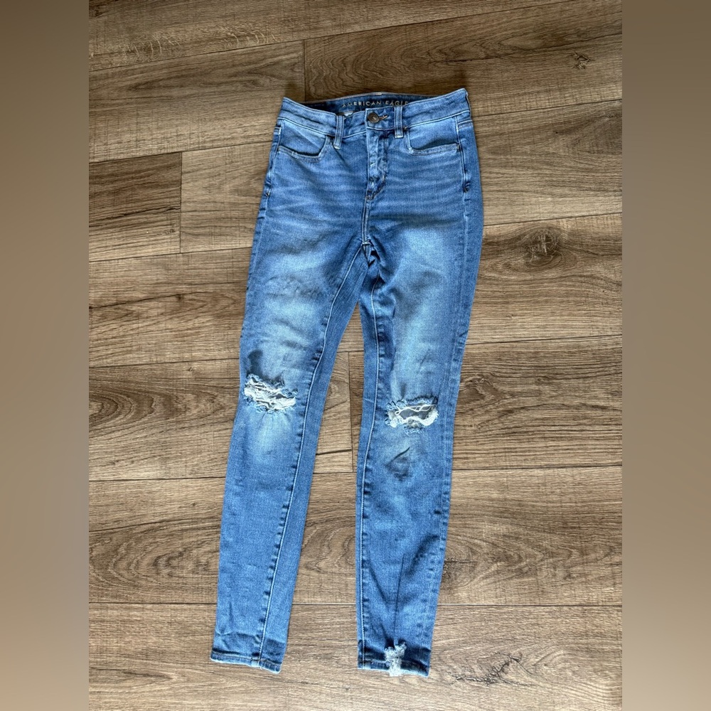 Women’s American Eagle Skinny Dream Jean Denim Distressed Blue 00 Short